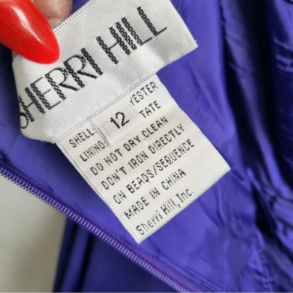 Sherri Hill Purple Rhinestone Strapless Chiffon Mini Gown Dress Size 12 - Picture 12 of 16
